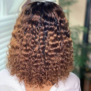 Wear & Go Ombre Brown Curly Pre Cut Lace Short Bob Glueless Wigs