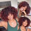 Put On & Go Red Copper Curly Bob With Bangs Human Hair Wig