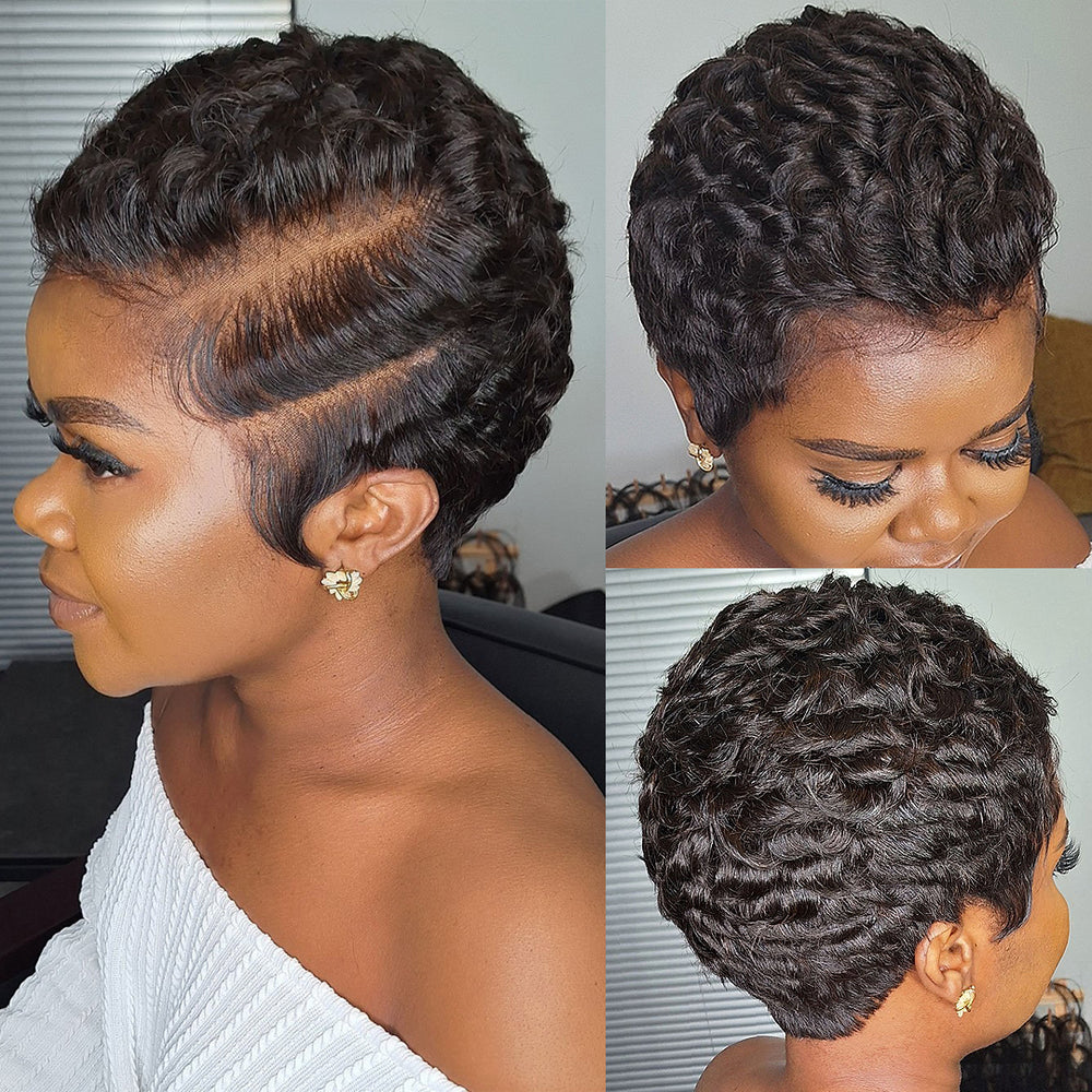 Full Lace Short Pixie Finger Wave Wig 100% Human Hair
