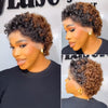 Full Lace Ombre Brown Loose Curly Pixie Wig With Hybrid Hairline