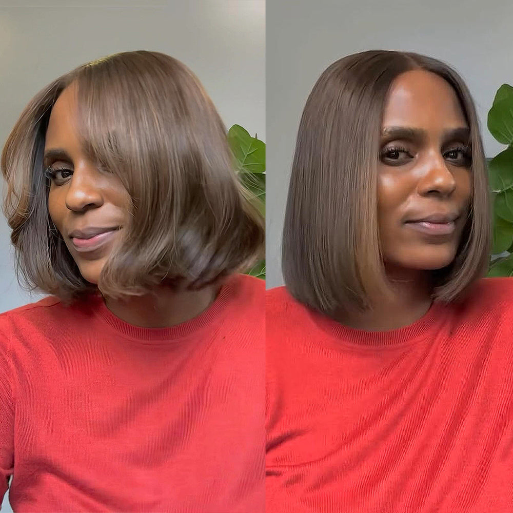 Designer Brown Layered Bob 5x5 Lace Human Hair Wig