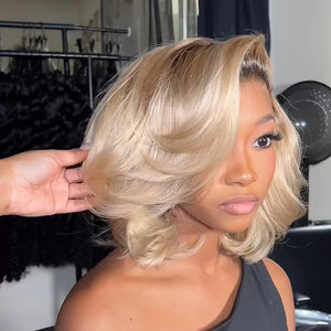 Put On ＆ Go Ombre 613 Blonde Layered Cut Body Wave Bob 13x4 Lace Front Wig