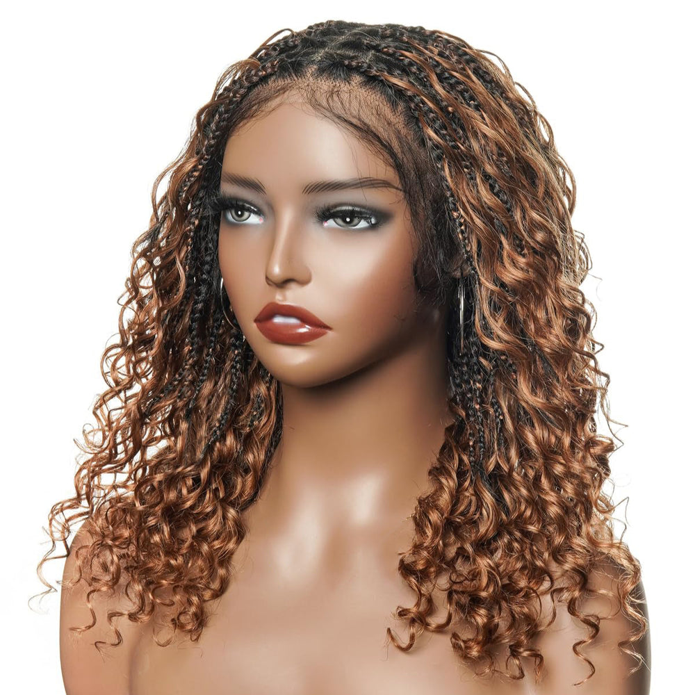 Honey Brown Flexi-fit Full Lace Boho Braided Short Wig With Invisi Drawstring