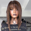 Blonde Mix Brown Highlight With Bang Layered Cut Human Hair Wig