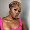 Honey Blonde with Dark Roots Short Pixie Cut Versatile Human Hair Wig