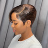 Dark Brown Full Lace Pixie Cut Wig With Side Swept Bangs