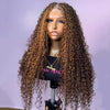 Brown Mix Blonde Full Lace Knotless Boho Curls Braided with Baby Hair Invisi Drawstring Wig
