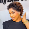 Full Lace Ombre Brown Loose Curly Pixie Wig With Hybrid Hairline