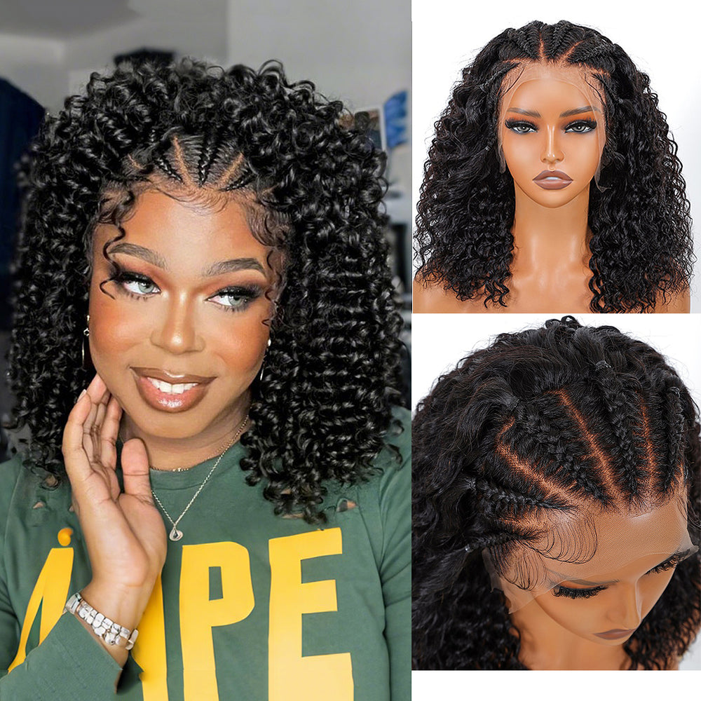 Knotless Fulani Braids Deep Wave 13x4 Frontal Lace Wig 100% Human Hair