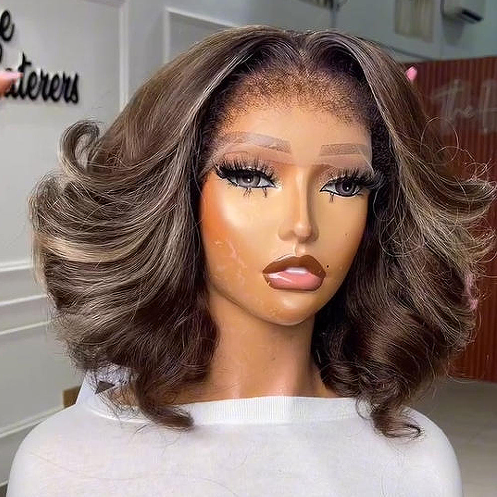 Balayage Mocha Blowout Body Wave Wig with Kinky Edges