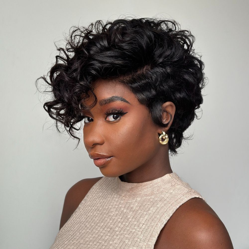 Full Lace Curly Finger Wave Short Glueless Pixie Wig