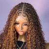 Brown Mix Blonde Full Lace Knotless Boho Curls Braided with Baby Hair Invisi Drawstring Wig