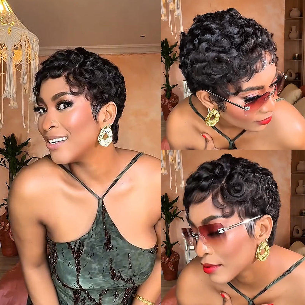 Full Lace Finger Wave Short Pixie Human Hair Wig