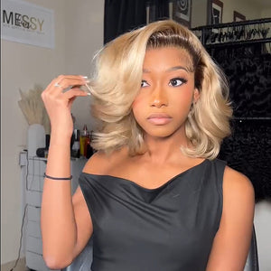 Put On ＆ Go Ombre 613 Blonde Layered Cut Body Wave Bob 13x4 Lace Front Wig