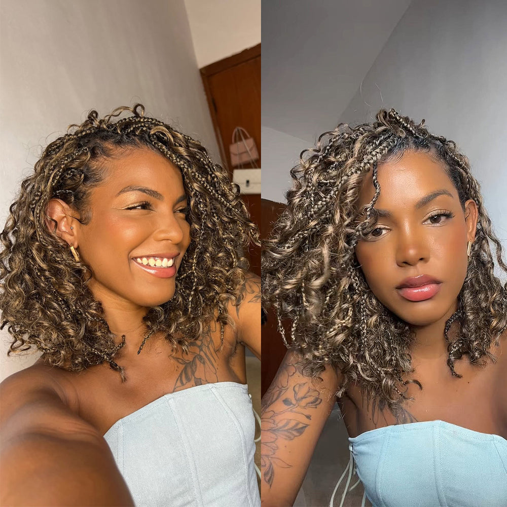 Full Lace Honey blonde Knotless Bohemian Braided Curls Invisi Drawstring Wig