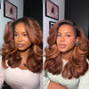 Ombre Golden Brown Blowout Layered Wavy 13×4 Lace Front Human Hair Wig