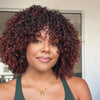 Put On & Go Red Copper Curly Bob With Bangs Human Hair Wig
