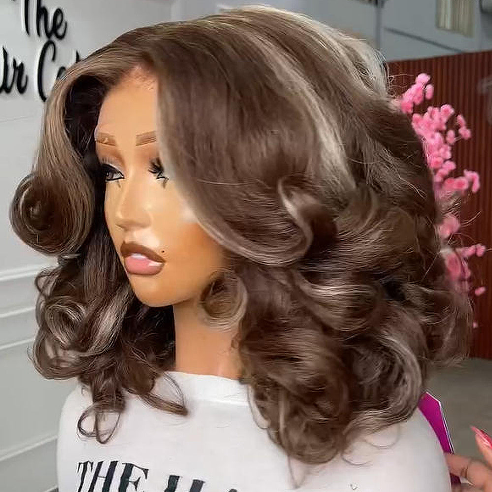 Balayage Mocha Blowout Body Wave Wig with Kinky Edges