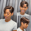 Dark Brown Full Lace Pixie Cut Wig With Side Swept Bangs