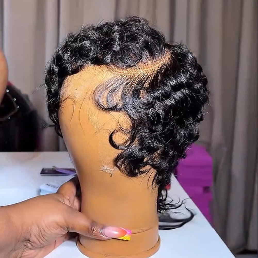 Full Lace Finger Wave Short Pixie Human Hair Wig