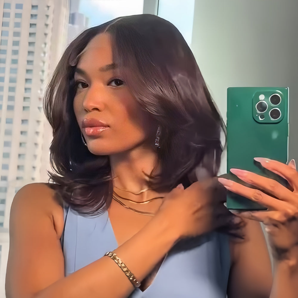 Dark Brown Face-Framing Sleek Layered Bob 5x5 Lace Human Hair Wig