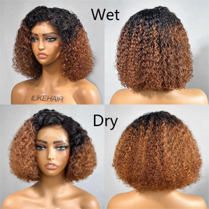 Honey Brown 4c Edges Curly Bob Ombre HD Lace Front Wig