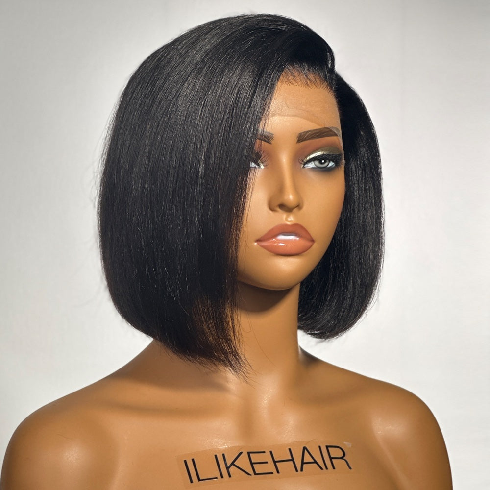 
            
                Load image into Gallery viewer, Side Part Yaki Bob Haircuts Undetectable HD Air Lace Glueless Wig
            
        