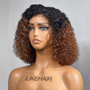 Honey Brown 4c Edges Curly Bob Ombre HD Lace Front Wig