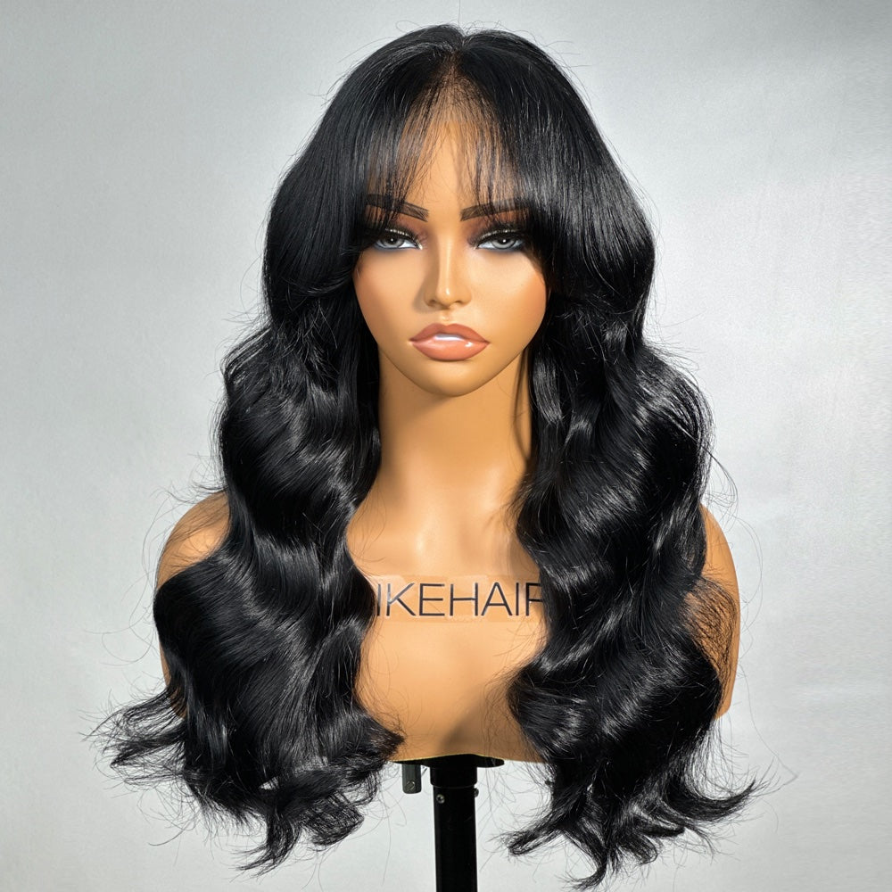
            
                Load image into Gallery viewer, Long Body Wave With Wispy Bang Lace Closure Human Hair Wig
            
        
