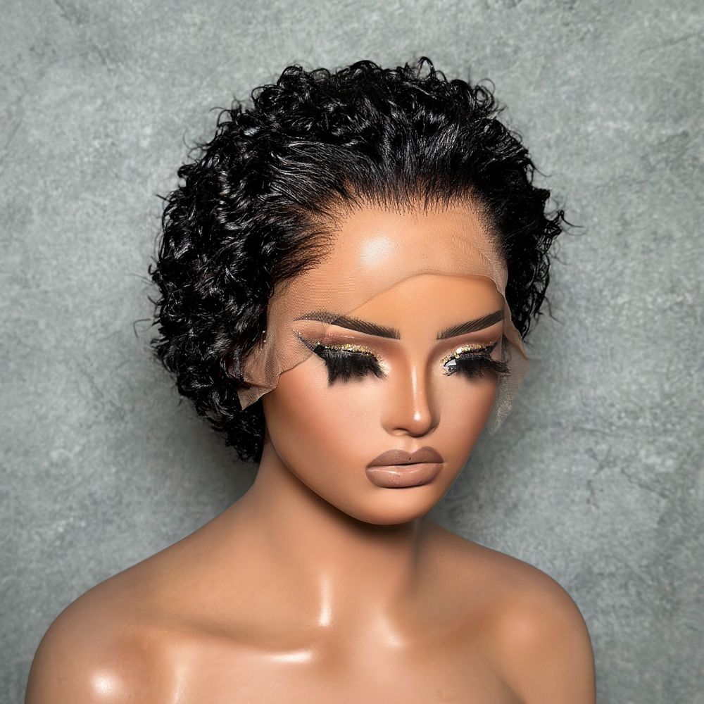 Slick Back Water Wave Short Pixie Cut Lace Frontal & Full Lace Wig
