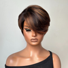 Brown Highlight Pixie Cut Wig with Bang