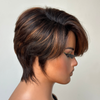 Brown Highlight Pixie Cut Wig with Bang