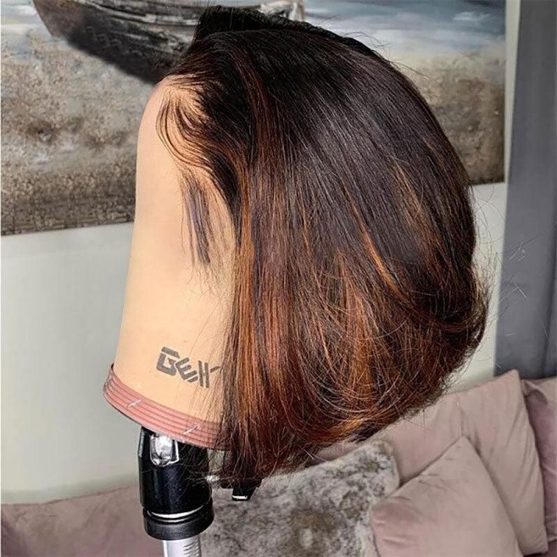 
            
                Load image into Gallery viewer, Glueless Short Pixie Cut Human Hair Lace Front Highlight Bob Wig
            
        