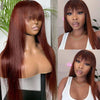 Put On & Go Reddish Brown Straight Glueless Wig With Bangs