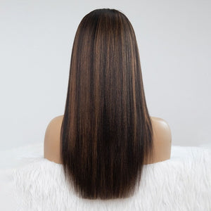 Kinky Straight Chestnut Brown Highlights Glueless Lace Front Wig