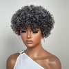 Salt & Pepper Curly Pixie Cut Glueless Wig With Bangs