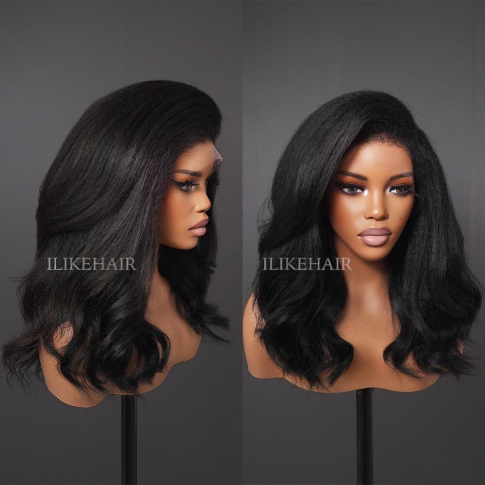 Side Part Wavy With Kinky Edges 13x4 Lace Front Wig