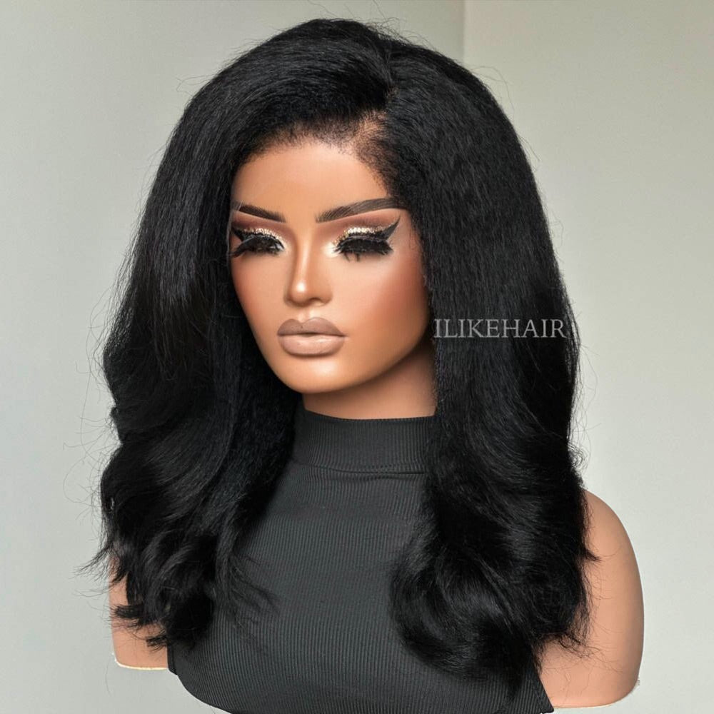 Side Part Wavy With Kinky Edges 13x4 Lace Front Wig