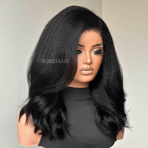 Side Part Wavy With Kinky Edges 13x4 Lace Front Wig