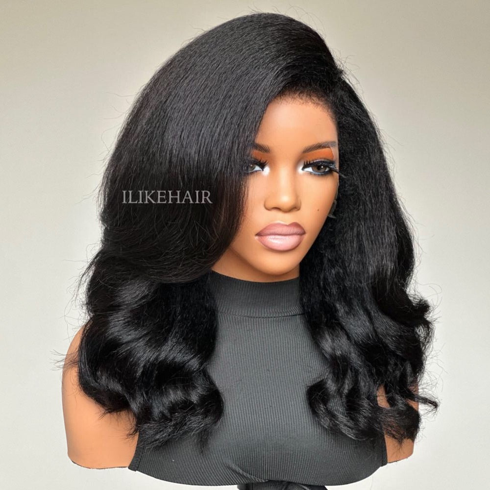 Side Part Wavy With Kinky Edges 13x4 Lace Front Wig