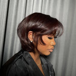 Reddish Brown Chin Length Blowout Bob With Bang