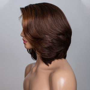 
            
                Load image into Gallery viewer, Brown Highlights Layered Cut Lace Front Wig Human Hair
            
        