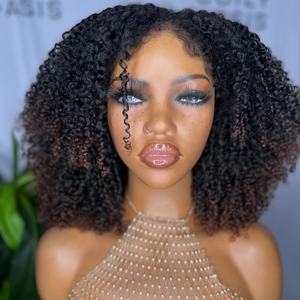 Trendy Curly With Hybrid Hairline Brown Highlight 13×4 Lace Frontal Wig