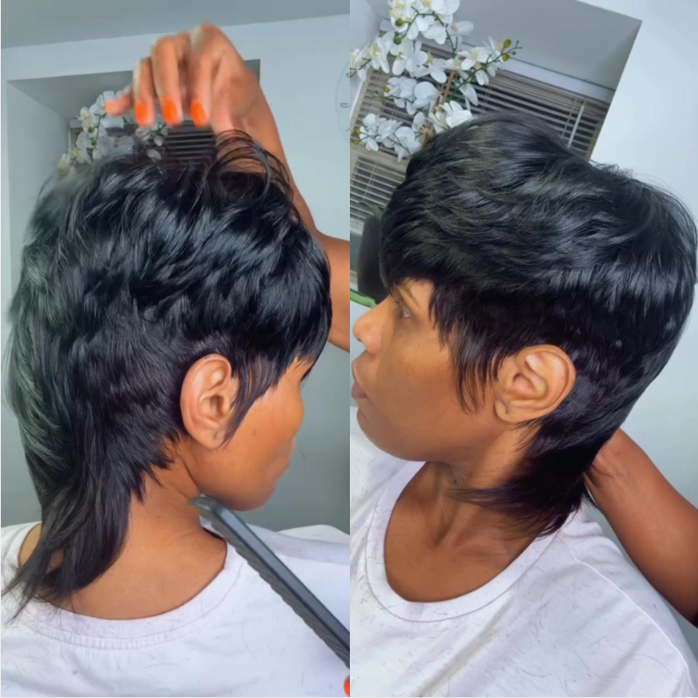 
            
                Load image into Gallery viewer, Short Glueless Mullet Wigs For Women Girls 80s 90s Human Hair Natrual Black
            
        