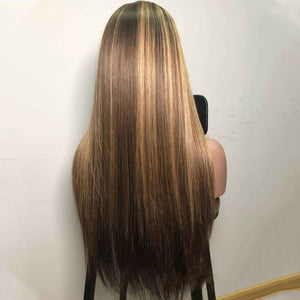 Blonde Highlights Long Straight Hair Lace Front Wig