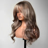 Ombre Ash Blonde With Brown Highlights Layered Cut Wavy Wig With Bang