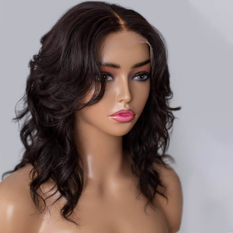 Short wavy human hair wigs sales