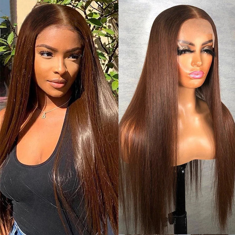 
            
                Load image into Gallery viewer, Chocolate Brown Straight Human Hair 13x4 Lace Front Wig
            
        