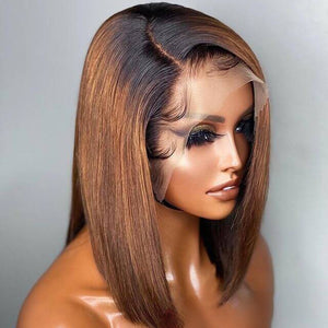 T1B/30 Bob Silky Straight Human Hair Lace Frontal Wig