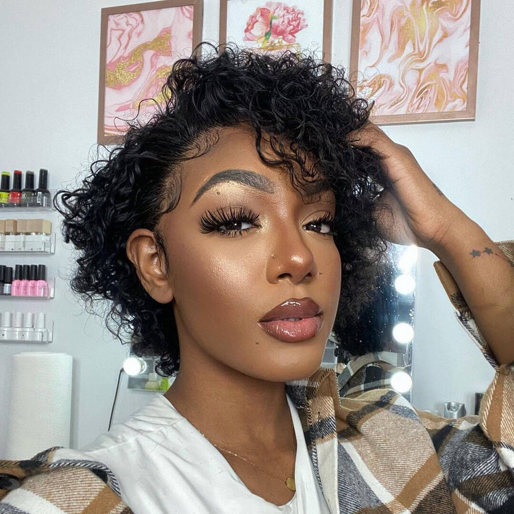 
            
                Load image into Gallery viewer, Summer Trends Curly Pixie Cut Compact Lace Frontal Wig
            
        